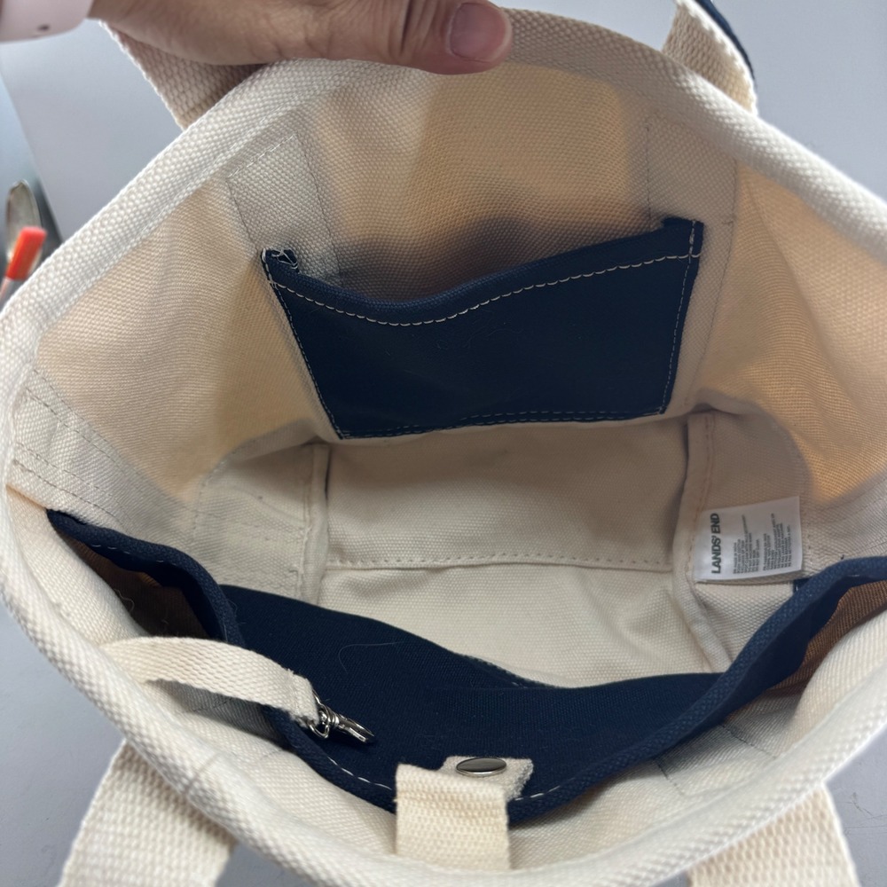 Lands' End Women Canvas Tote Bag Navy Blue Small Open Top Cotton Boat Bag - Picture 4 of 9